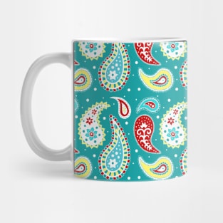 Red Teal yellow paisley pattern Mug